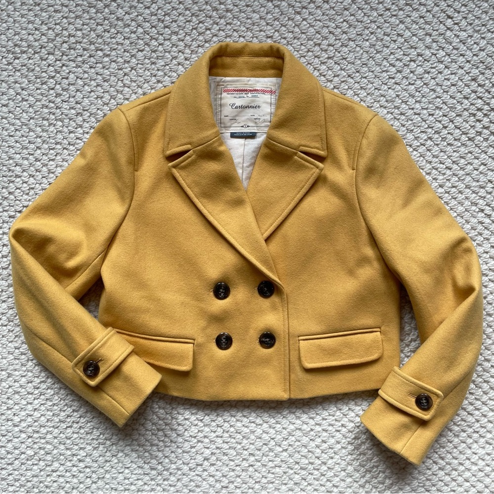 Anthropologie Cartonnier yellow cropped pea coat